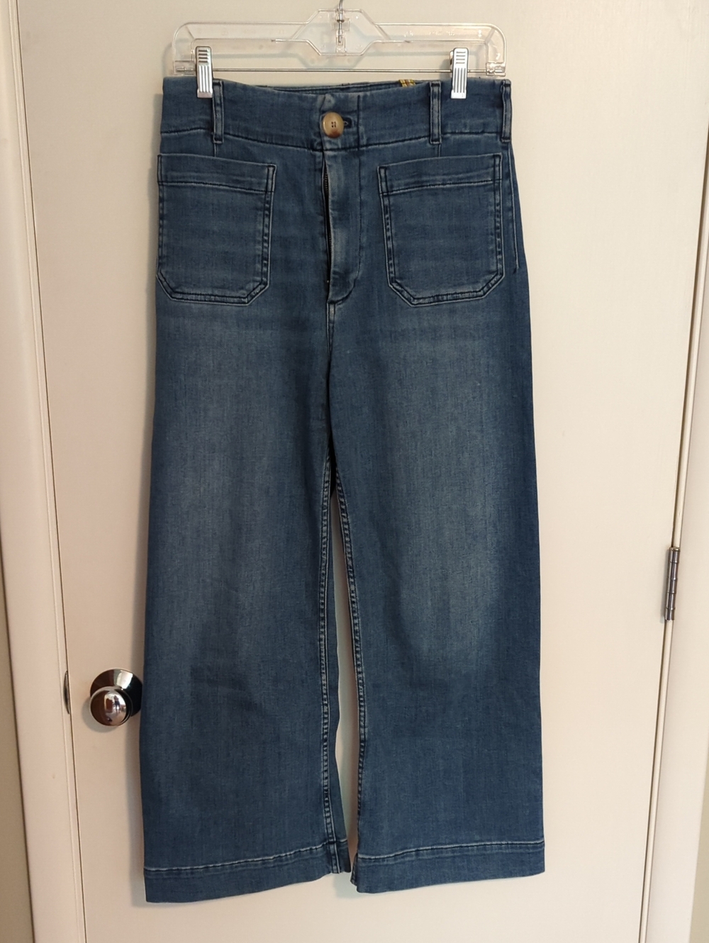 Anthropologie Colette Medium Blue Wide-Leg Jeans with Front Patch Pockets